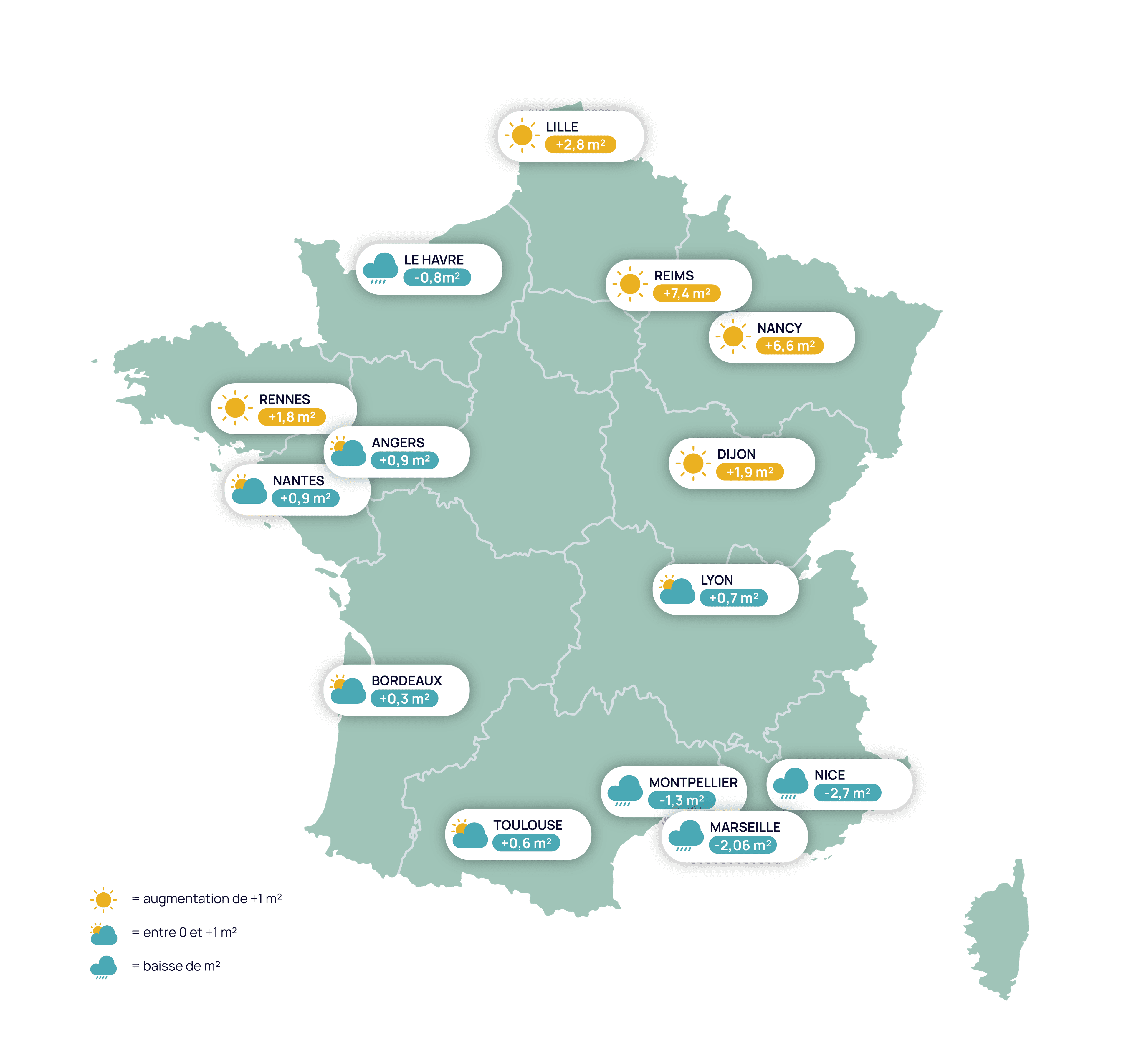 Carte de France – focus maisons – découvrez les prix de vente, la capacité d’achat et son évolution sur un an pour 15 villes de France.